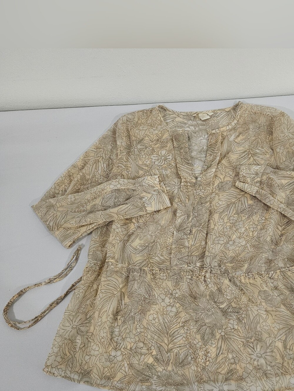 H&M Sheer Floral Boho Peplum Blouse - Beige/Tan - Size 12